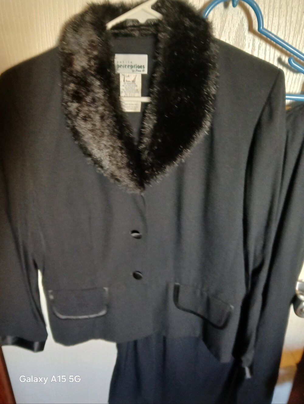 Perceptions Black Tailored Jacket with Faux Fur Shawl Collar and Skirt